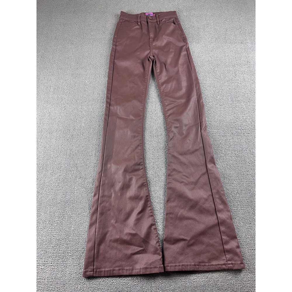Edikted Flare Jeans Women 22x32  Brown Luna Faux Leather Baddie Street Clubwear